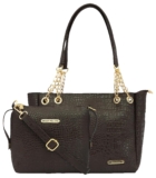 Bagsy Malone Tote Bag -Set of 2 | Handcrafted Side Tote Bag and Handbag for Office and College (Croco Brown1)